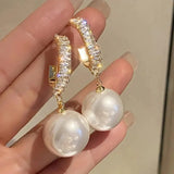 Chic Pearl and Zirconia Drop Earrings