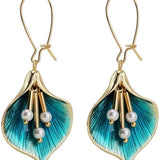 Antique Silver Earrings with Blue Lotus Design