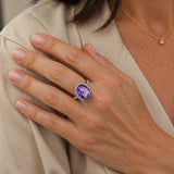 Silver Ring with Oval Amethyst and Zirconia