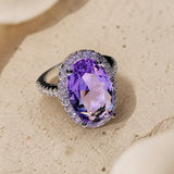 Silver Ring with Oval Amethyst and Zirconia