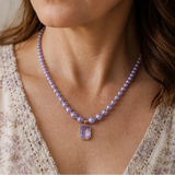 Amethyst Pendant Necklace with Pearl Chain