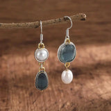 Retro Blue Stone and Pearl Earrings