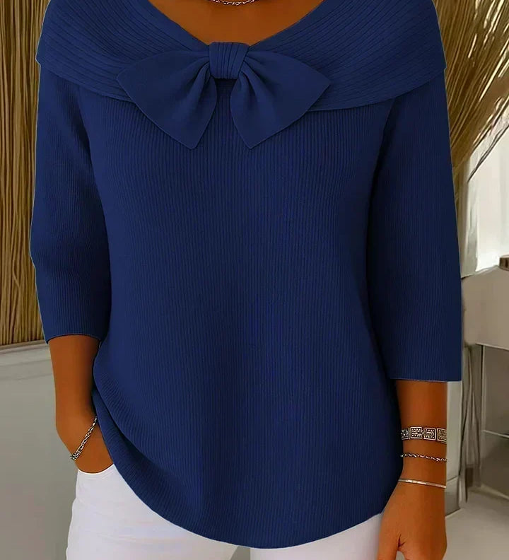 Jumper with Bow and Round Neckline for Women