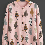 Charlotte™ | Cozy Cat Print Cardigan