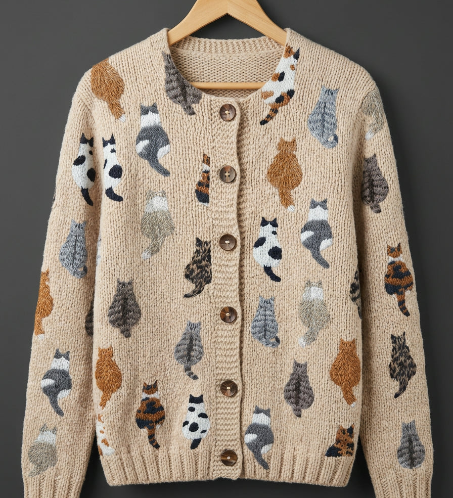 Charlotte™ | Cozy Cat Print Cardigan